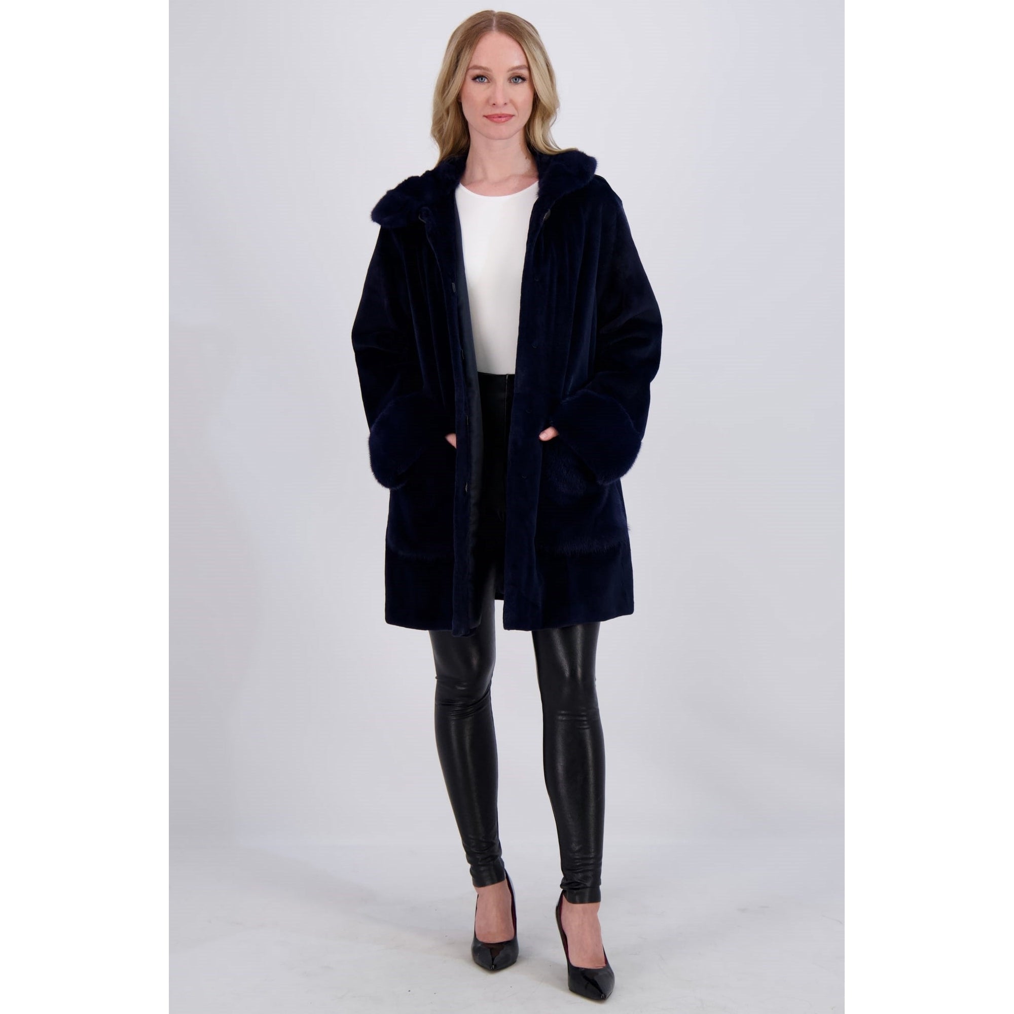 Women | Mink Hooded Jacket | Admiral Blue