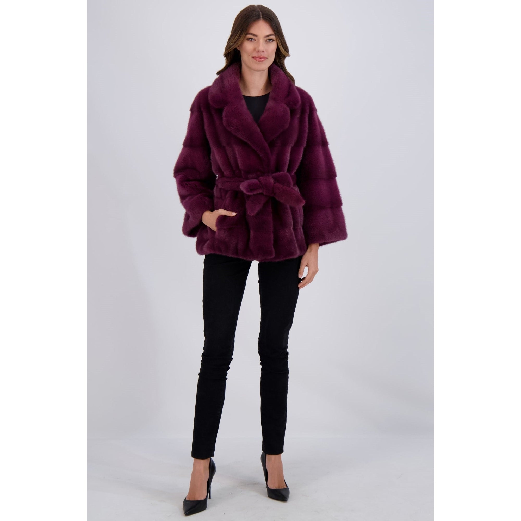 Women | Mink Jacket, Mink Belt | Magenta