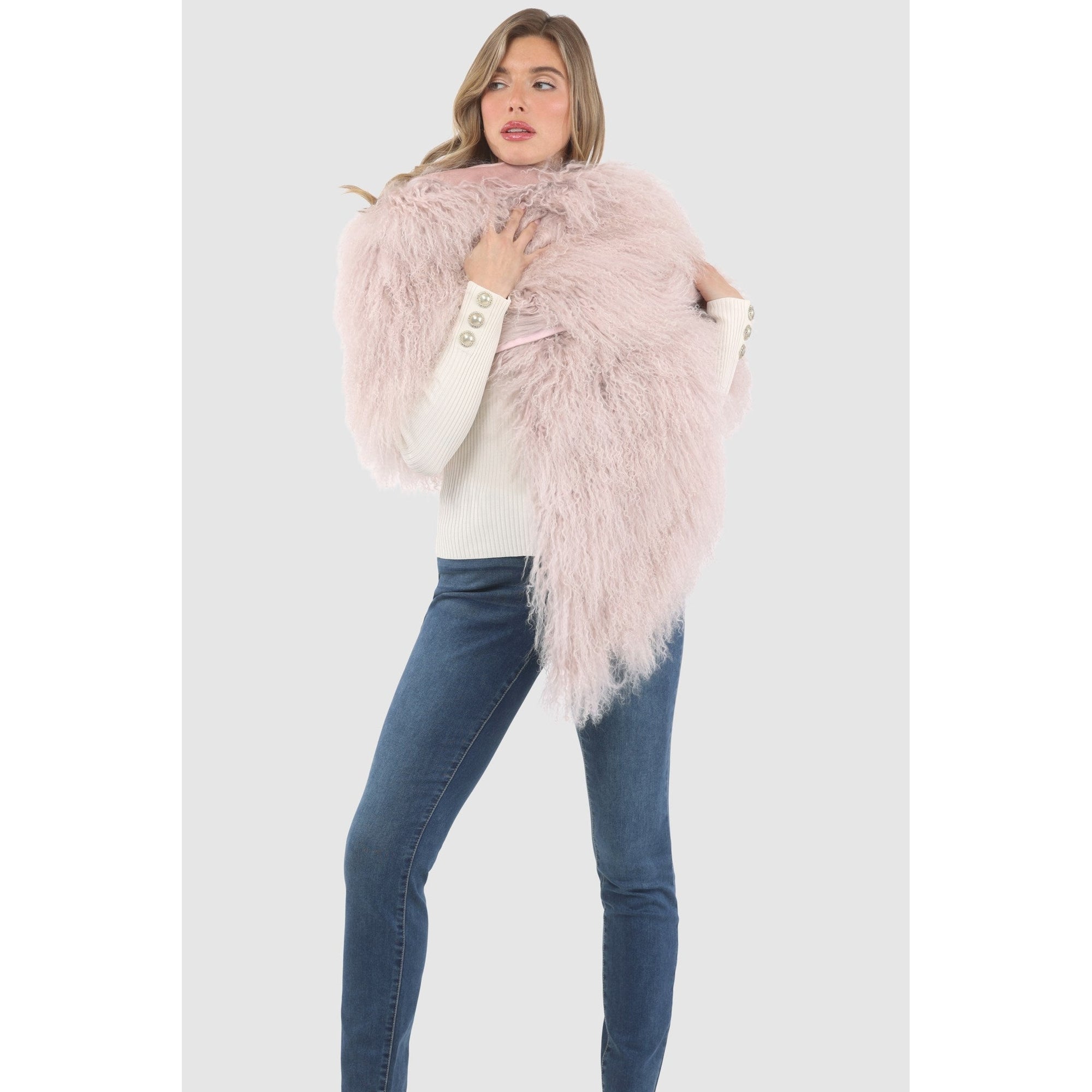 Women | Select Mongolian Lamb Shawl | Pink