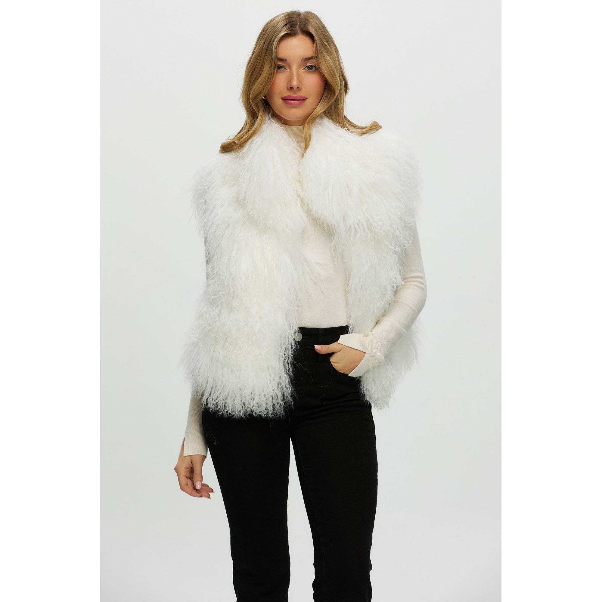 Women | Select Mongolian Lamb Vest | White