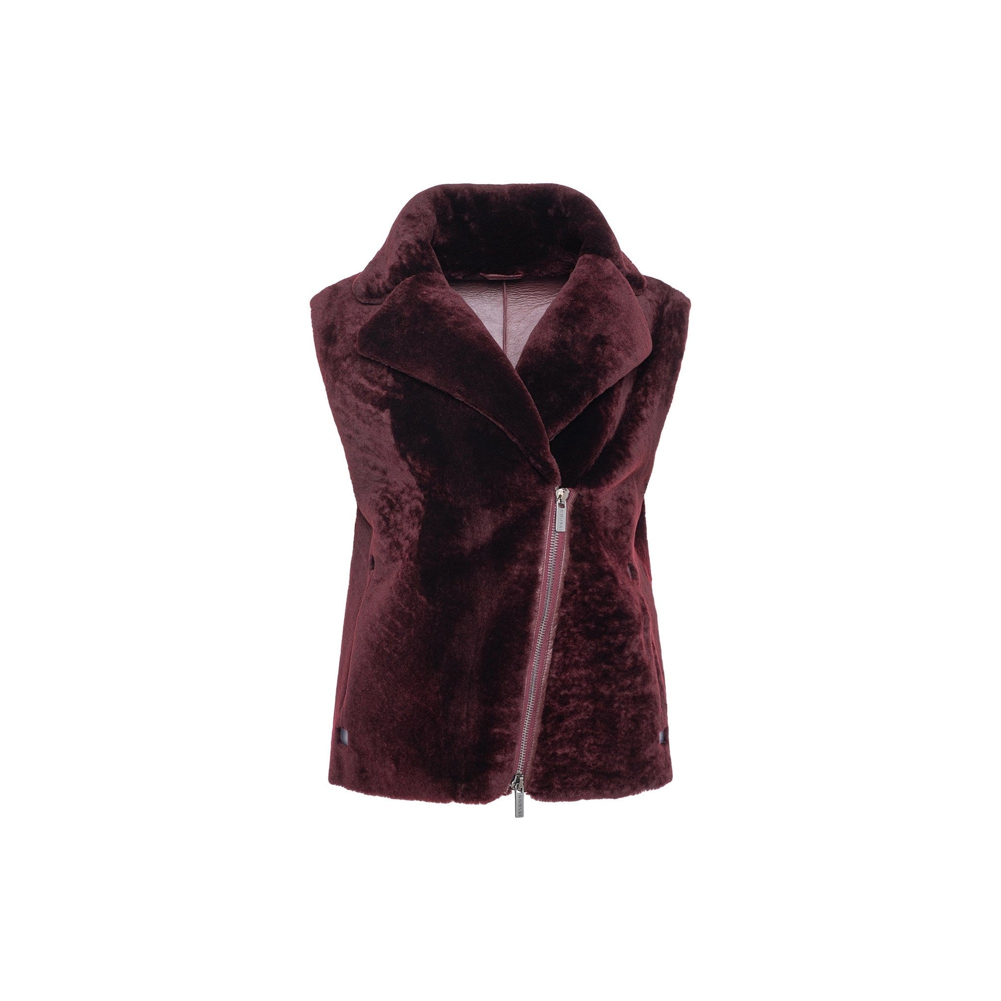 Women | Shearling Lamb Zip Vest | Burgundy