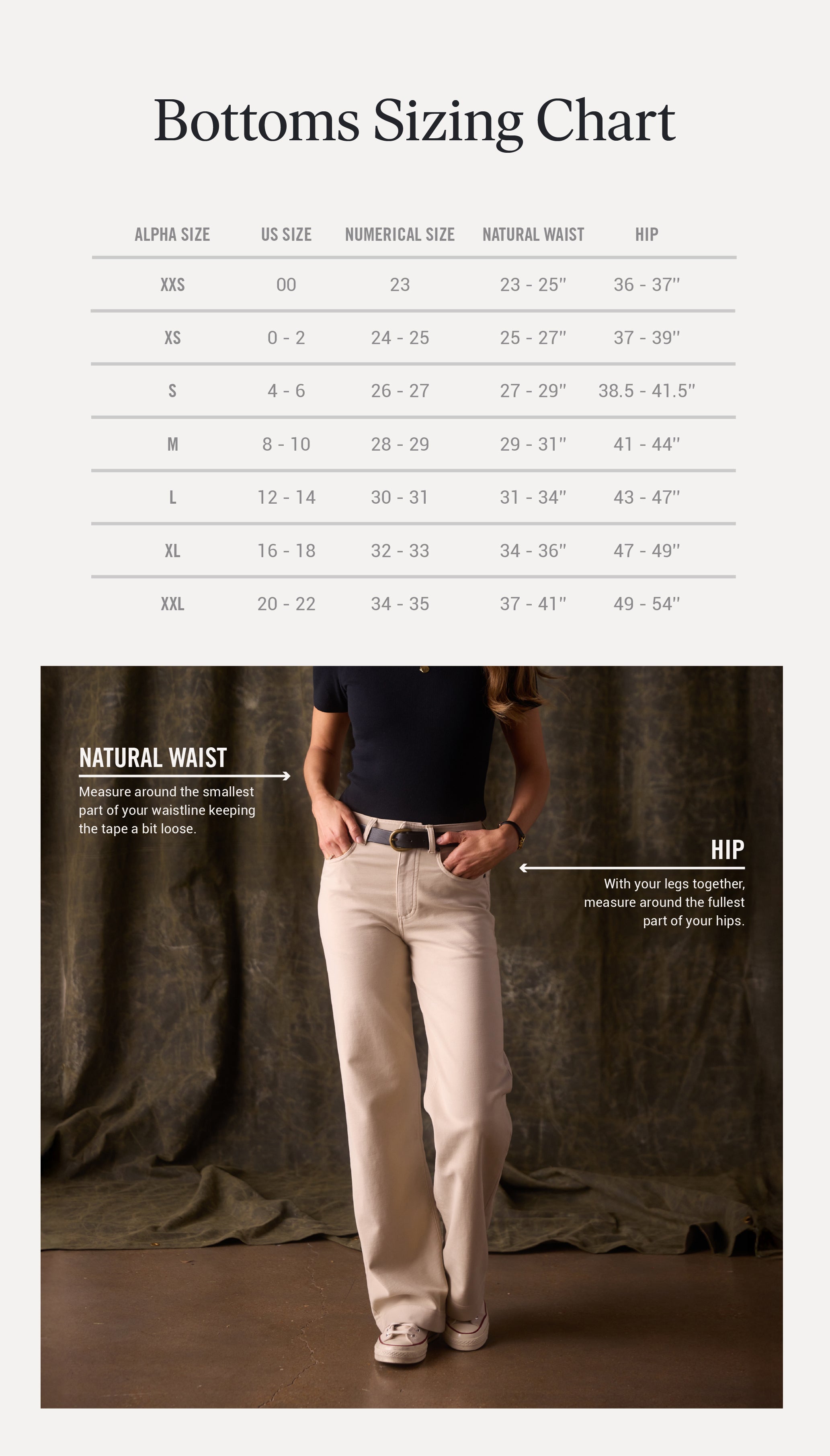 Product size guide