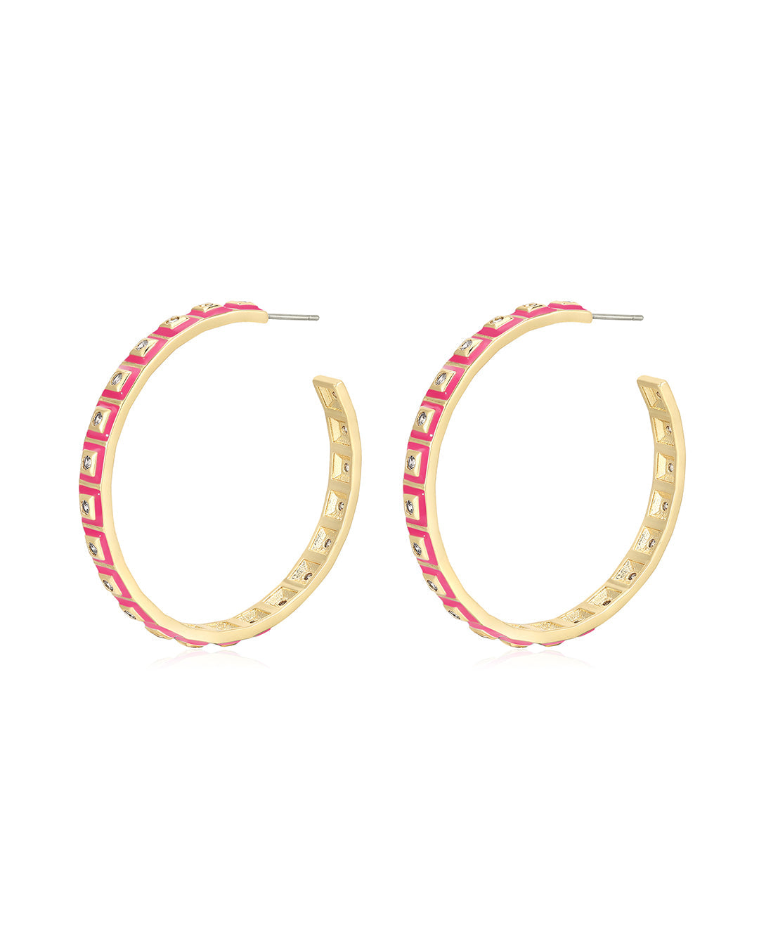 XL Pyramid Stud Hoops - Hot Pink - Gold | Plated Gold