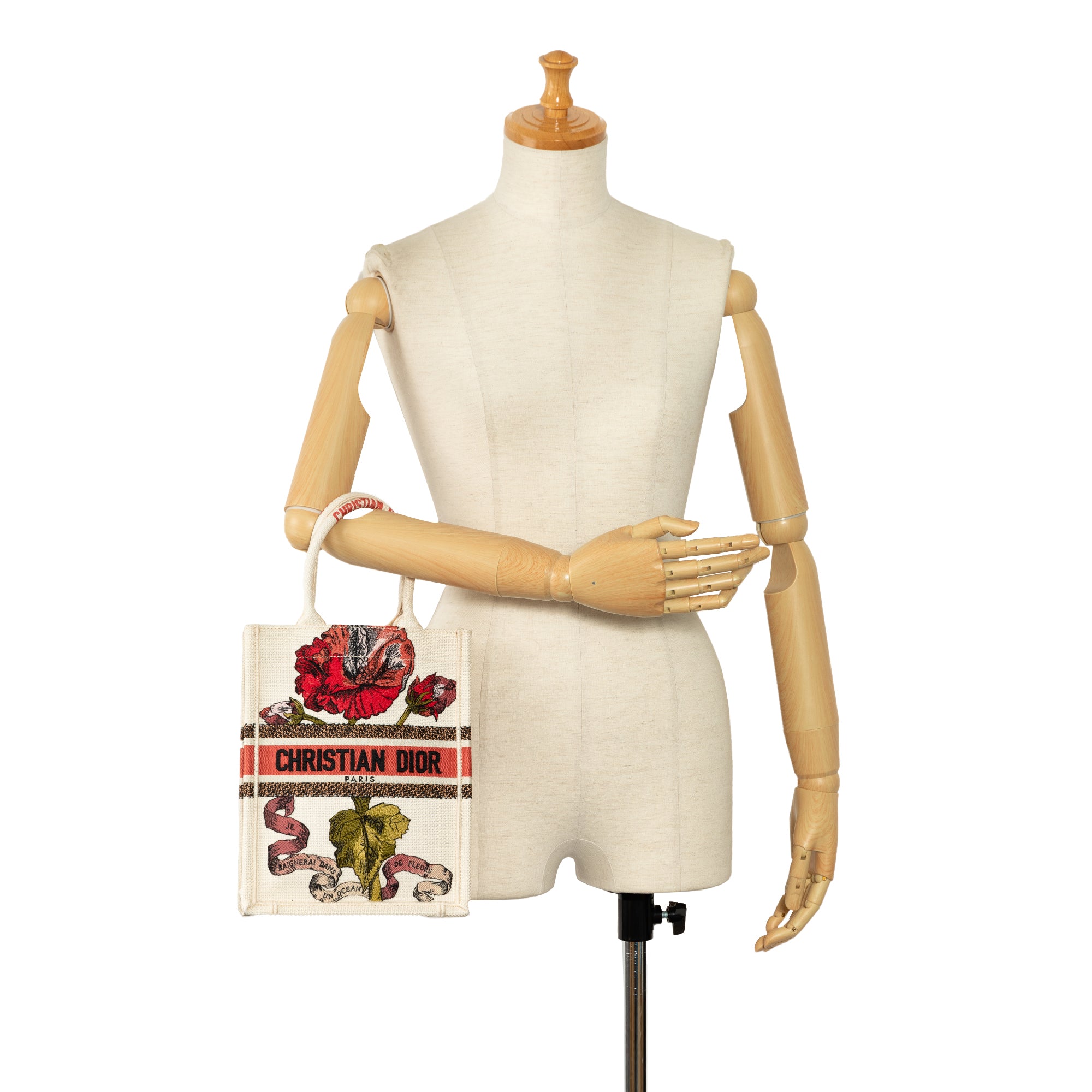 Dior | Pre-Owned Fleurs Bibliques Embroidery Vertical Book Tote | Brown/Beige