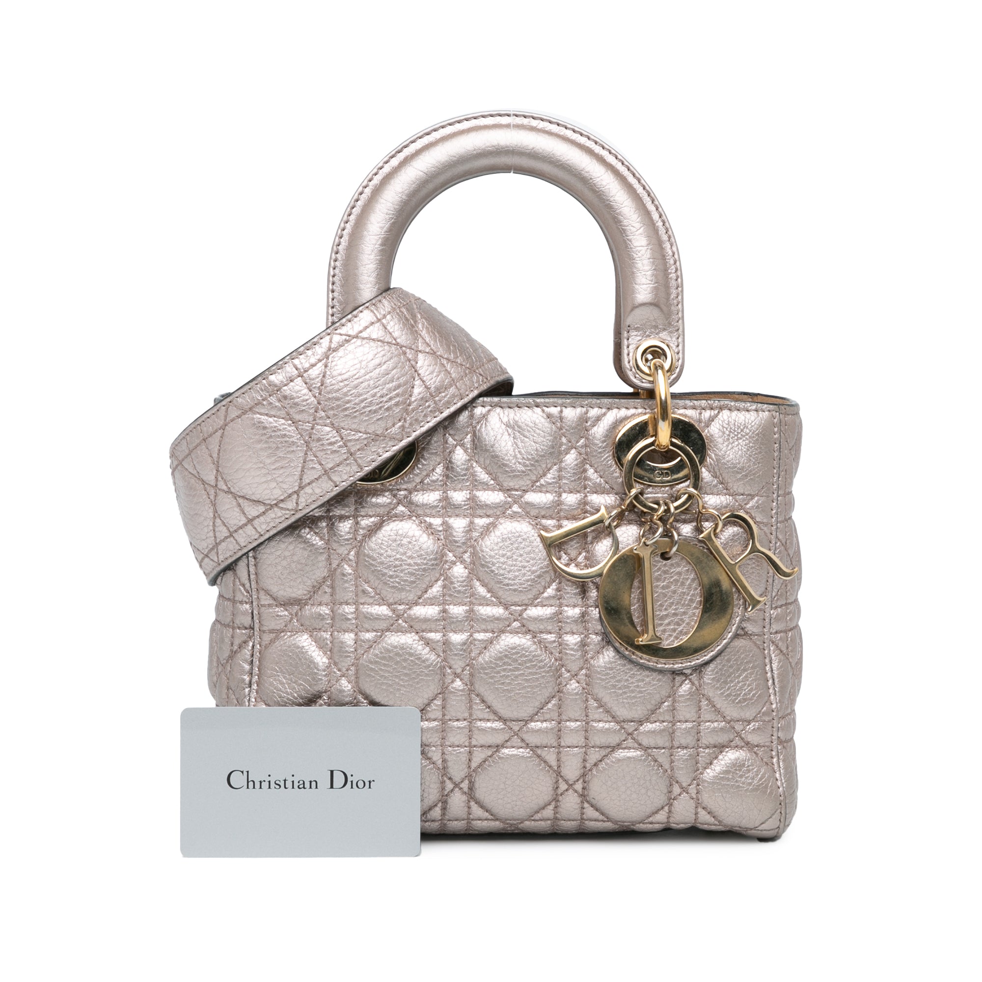 Dior | Pre-Owned Small Metallic Grained Calfskin Cannage Supple Lady | Silver