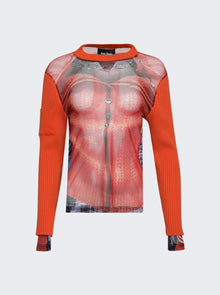 Women | Y/PROJECT X Jean Paul Gaultier | Trompe-l'oeil Ruffle Cardigan Top | Burnt Orange