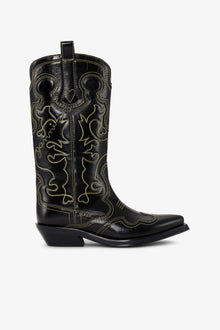 Yellow Mid Shaft Embroidered Western Boots | Black