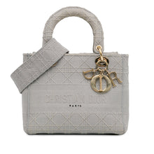 Dior | Pre-Owned Medium Canvas Cannage Lady D Lite - III | Gray/Light Gray