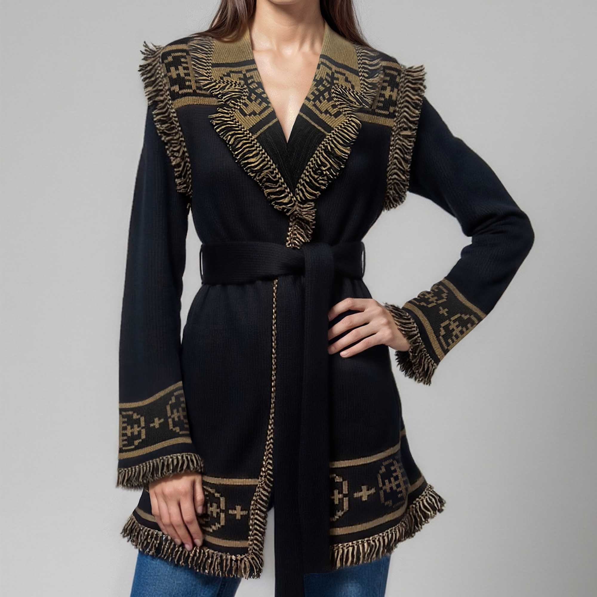 Women | Hacienda Cardigan | Black / Camel