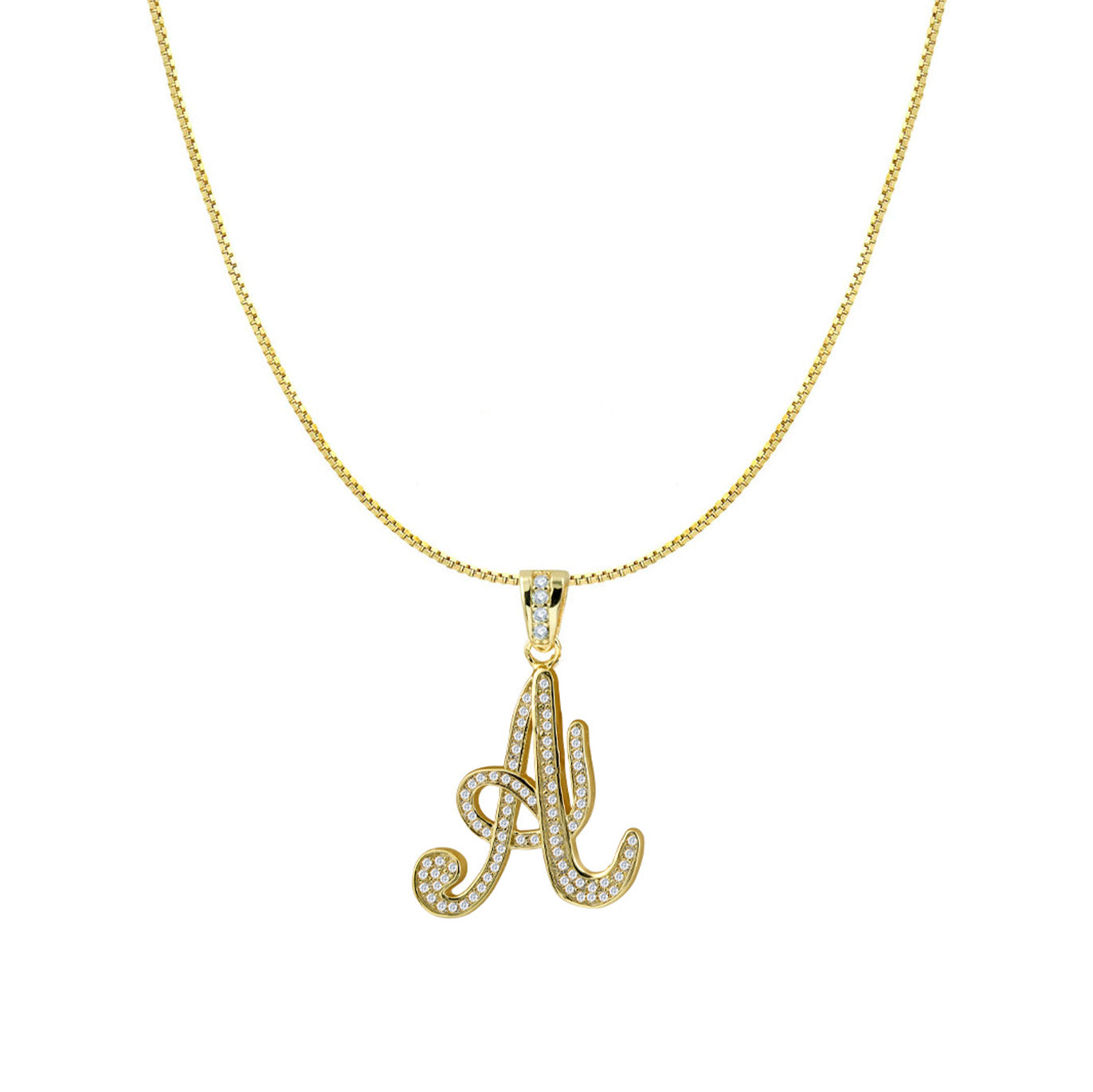 The Iced Out Script Initial Necklace | 18KT Gold Vermeil & Sterling Silver