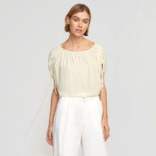 Akari Semi-Sheer Gathered-Shoulder Blouse | Cream