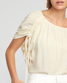 Akari Semi-Sheer Gathered-Shoulder Blouse | Cream