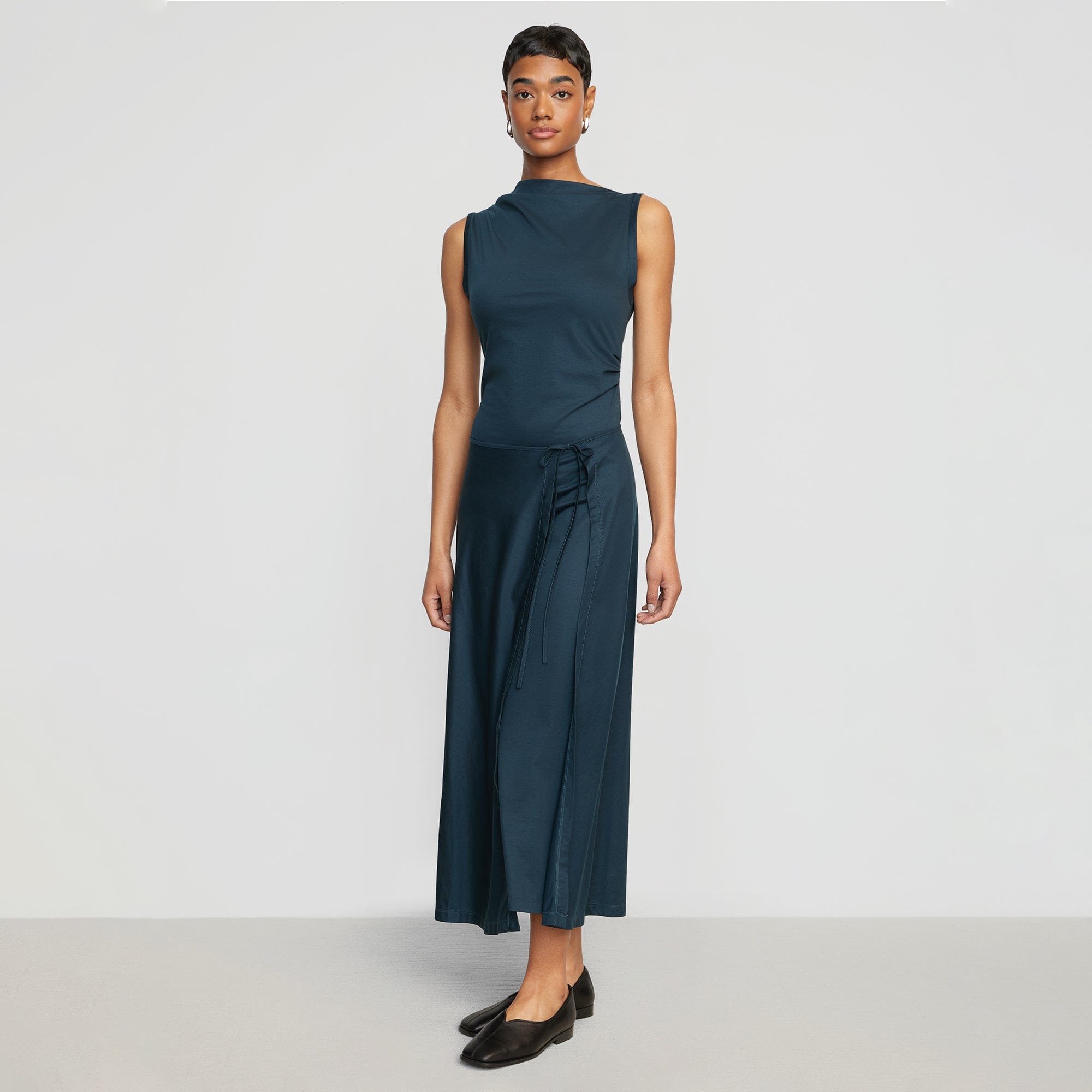 Amelia Asymmetric-Neck Wrap Dress | Dark Teal