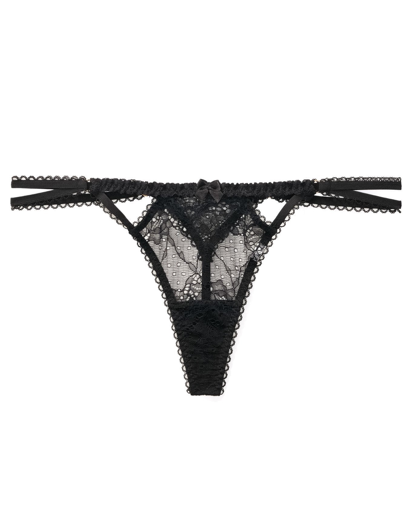 Adore Me Kimmy Strappy Thong in color Jet Black and shape thong