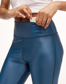 Adore Me Gia Glossy Legging Low Shine Activewear Legging in color Dark Denim and shape legging