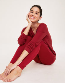 Adore Me Adison Long-Sleeve Henley Top & Legging PJ Set in color Rio Red and shape pj