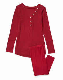 Adore Me Adison Long-Sleeve Henley Top & Legging PJ Set in color Rio Red and shape pj