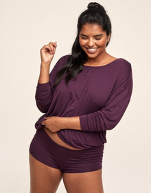 Adore Me Lyanna PJ Short Set in color Blackberry Wine and shape pj