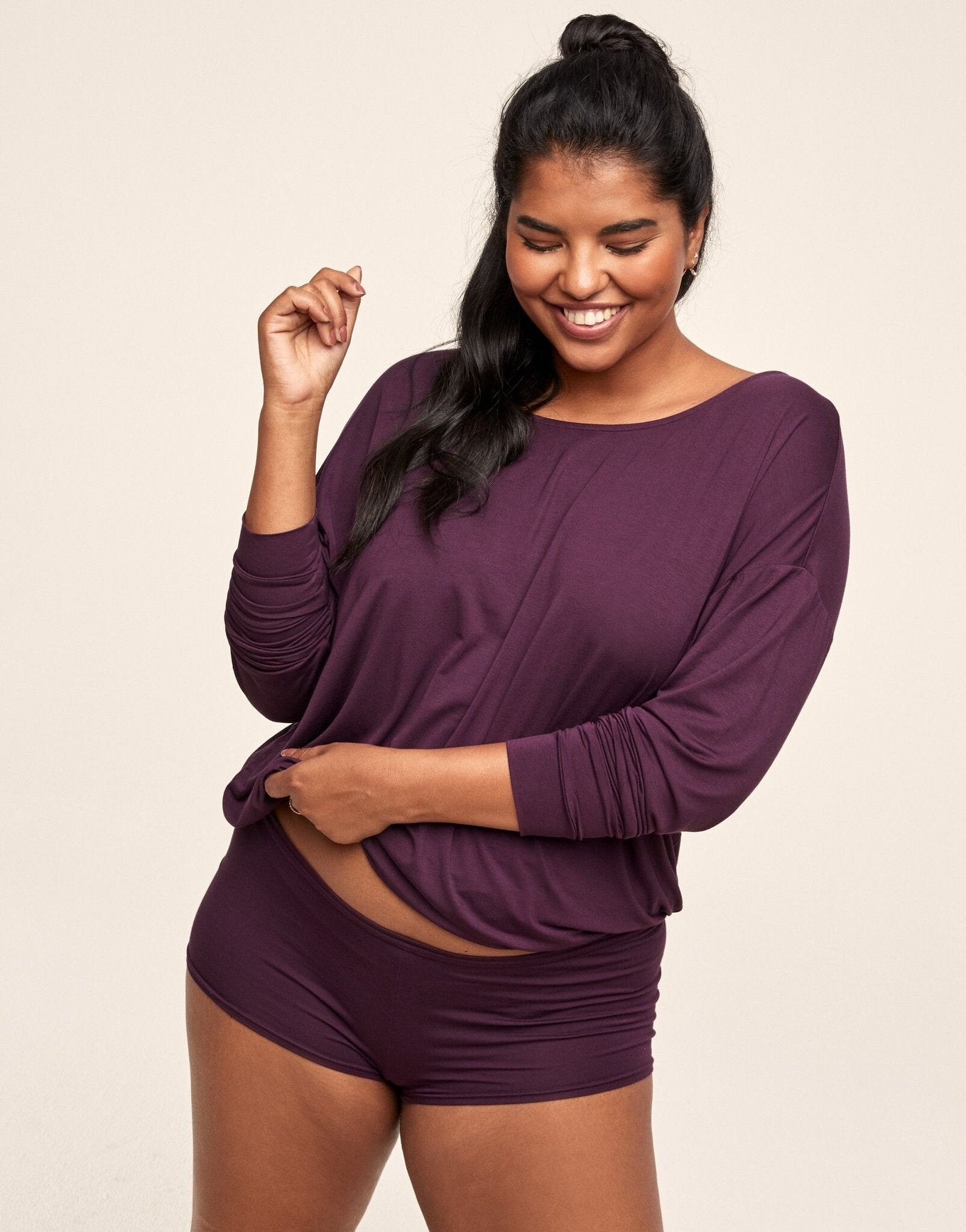Adore Me Lyanna PJ Short Set in color Blackberry Wine and shape pj