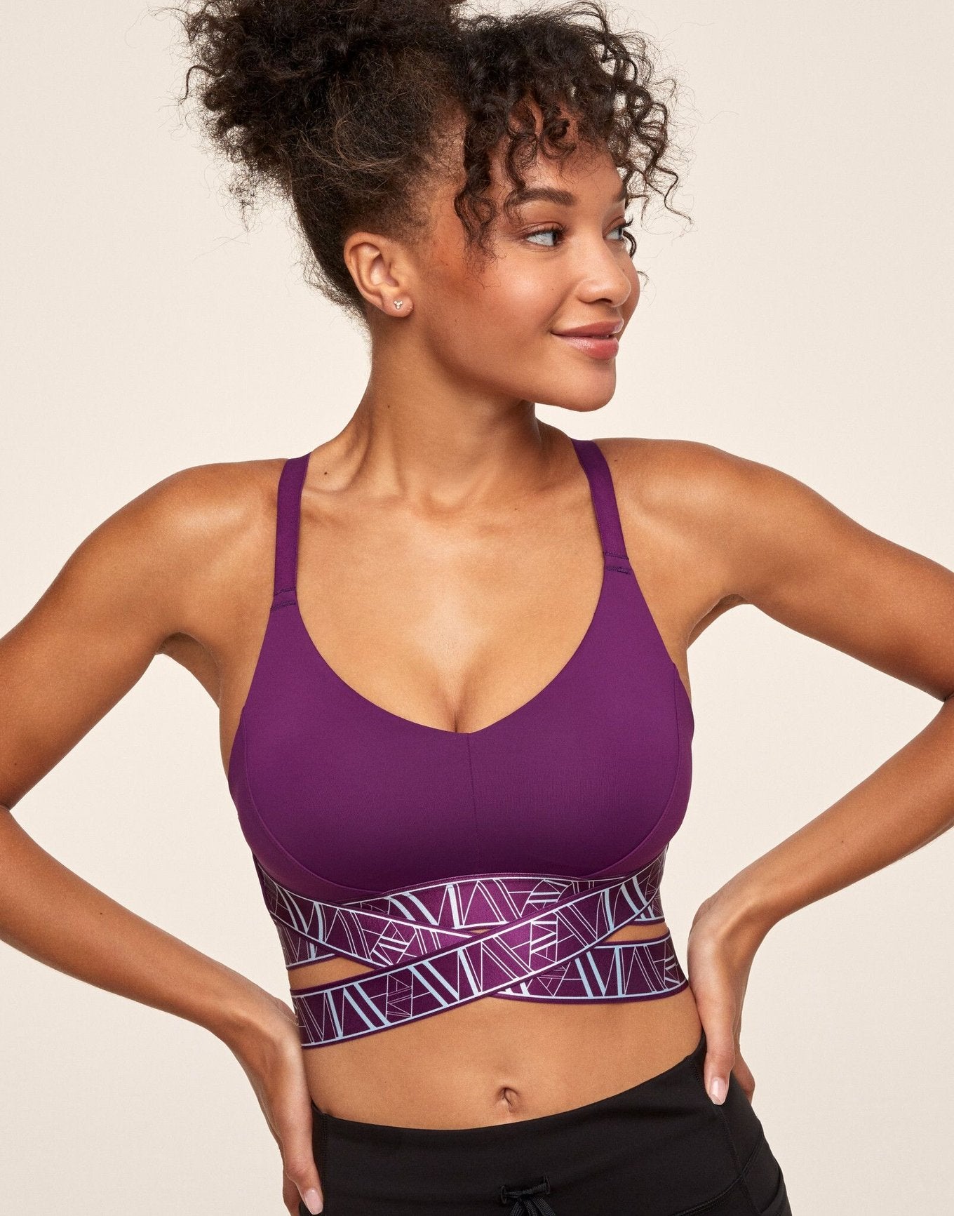 Adore Me Maven Medium-Impact Sports Bra in color Graphic AM Logo C01 and shape sports bra