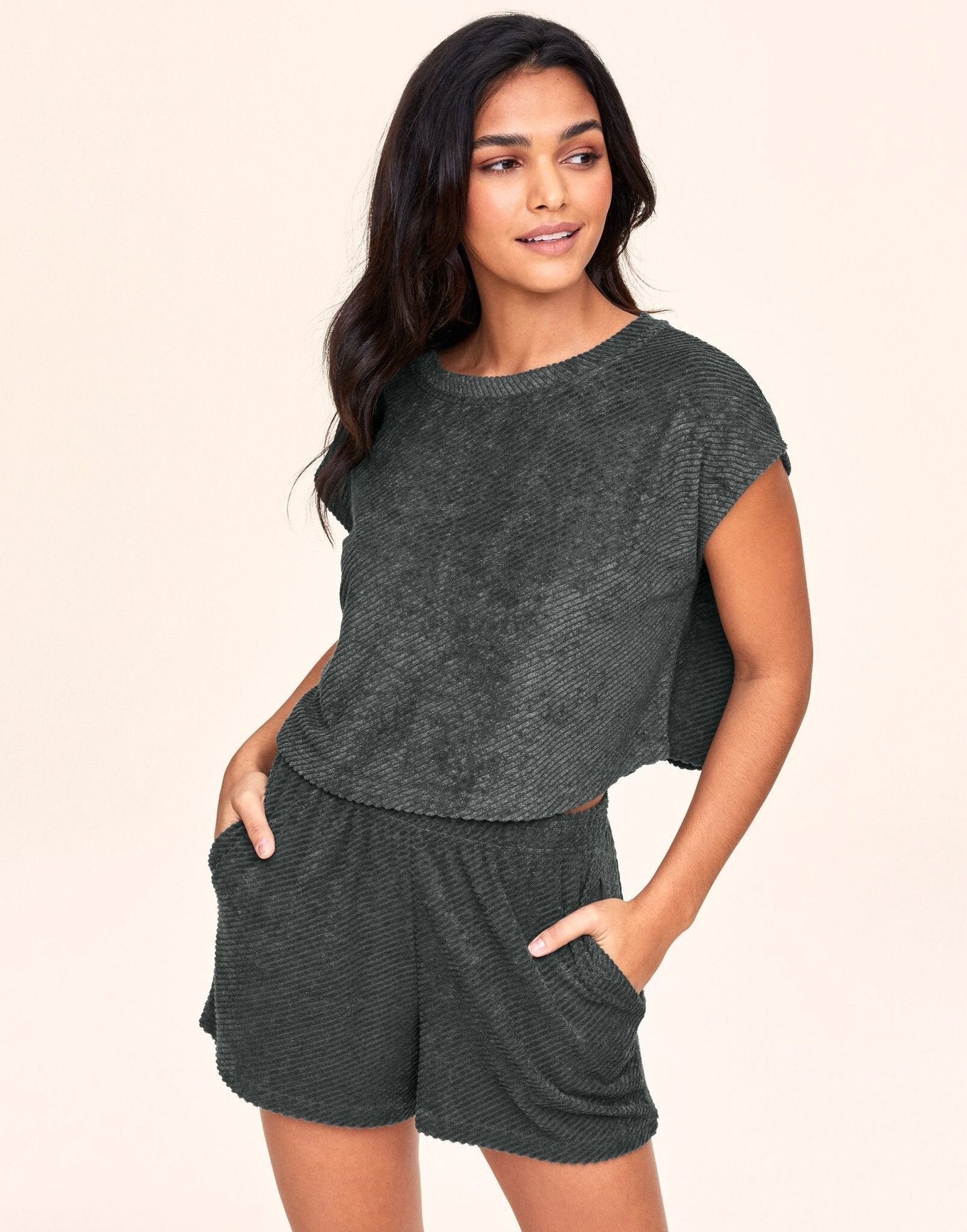 Adore Me Amina Short PJ Set in color Urban Chic and shape pj