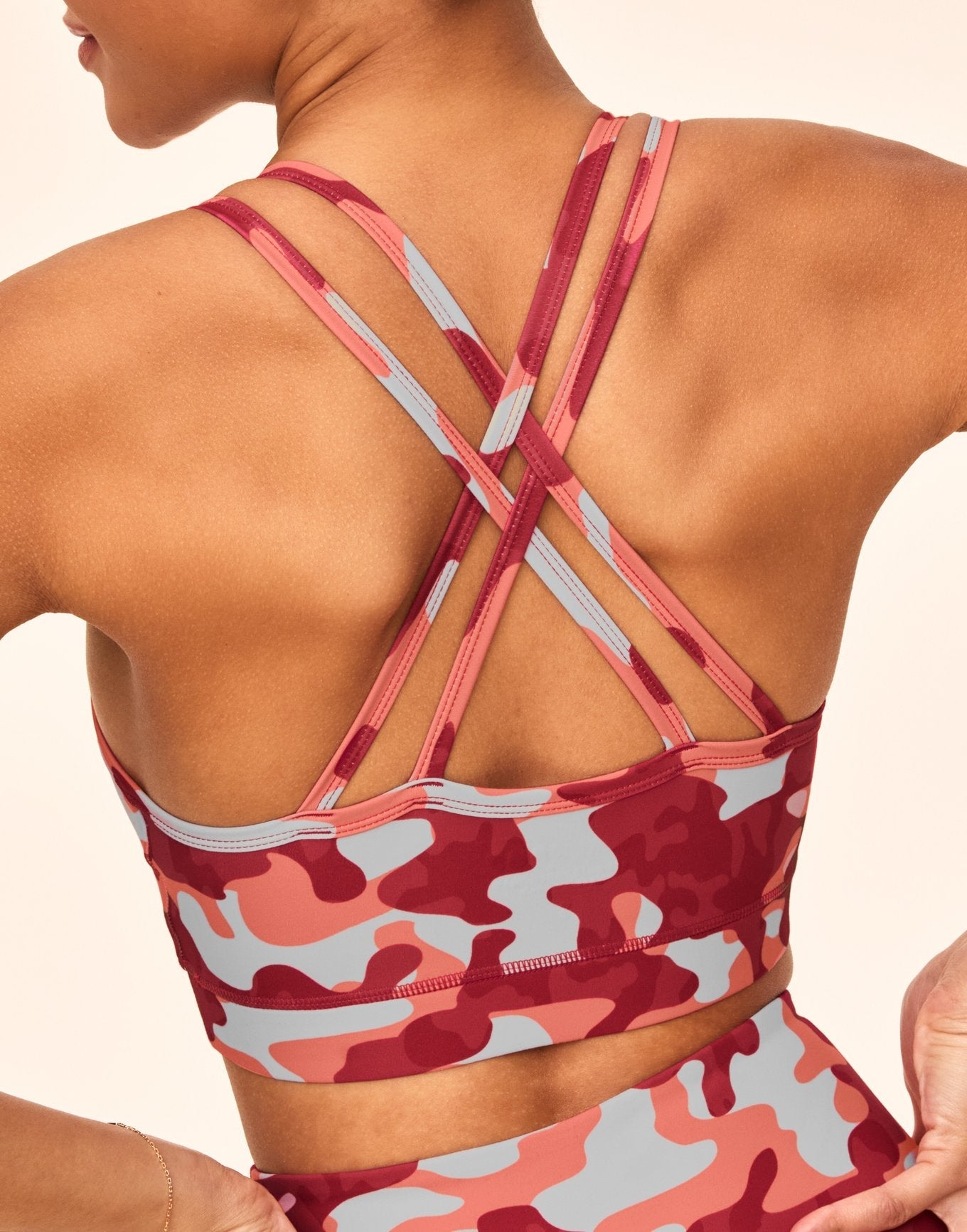 Adore Me Cora Cozy Bra Super-Soft Sports Bra in color Blush Camo and shape sports bra