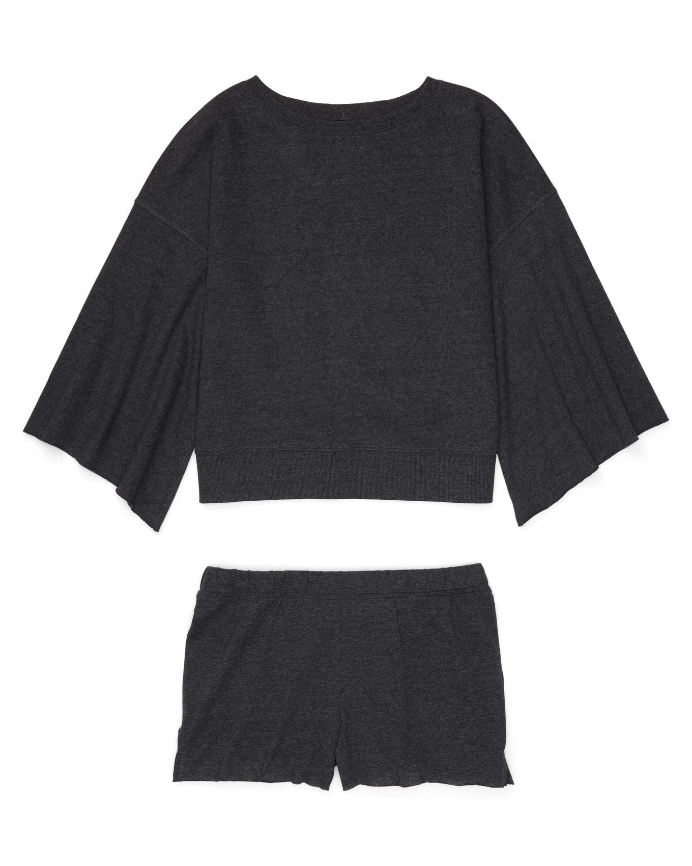 Adore Me Bailey Sweatshirt & Short Set in color Cyclo 102 Dark Heather Gray and shape pj