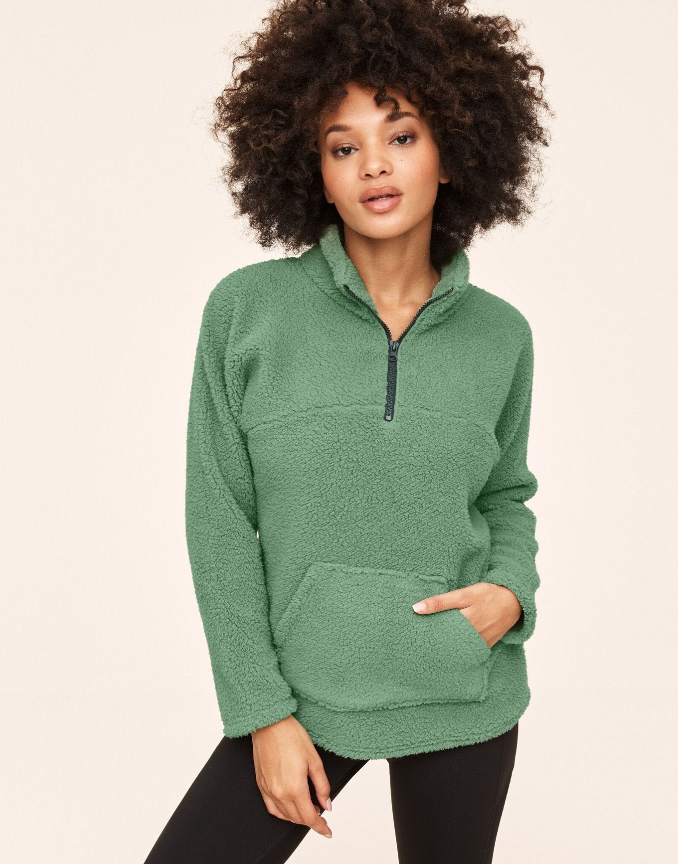 Adore Me Addi Sherpa Pullover in color Loden Frost and shape pj
