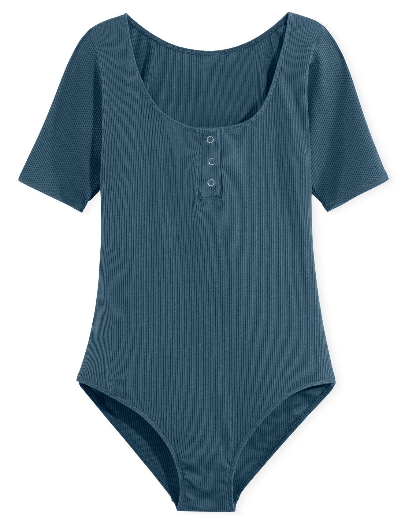 Adore Me Guilia Short-Sleeve Bodysuit in color Indian Teal and shape bodysuit