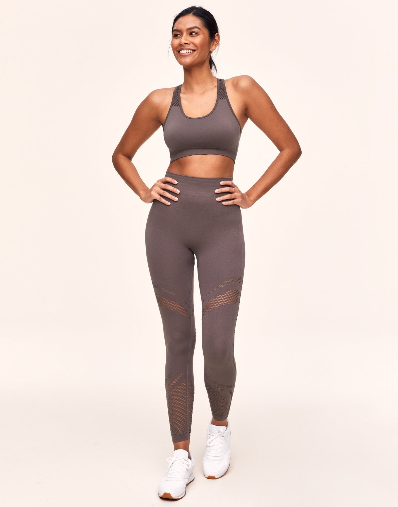 Adore Me Skylar Seamless Bra Seamless Bra in color Brisket and shape sports bra