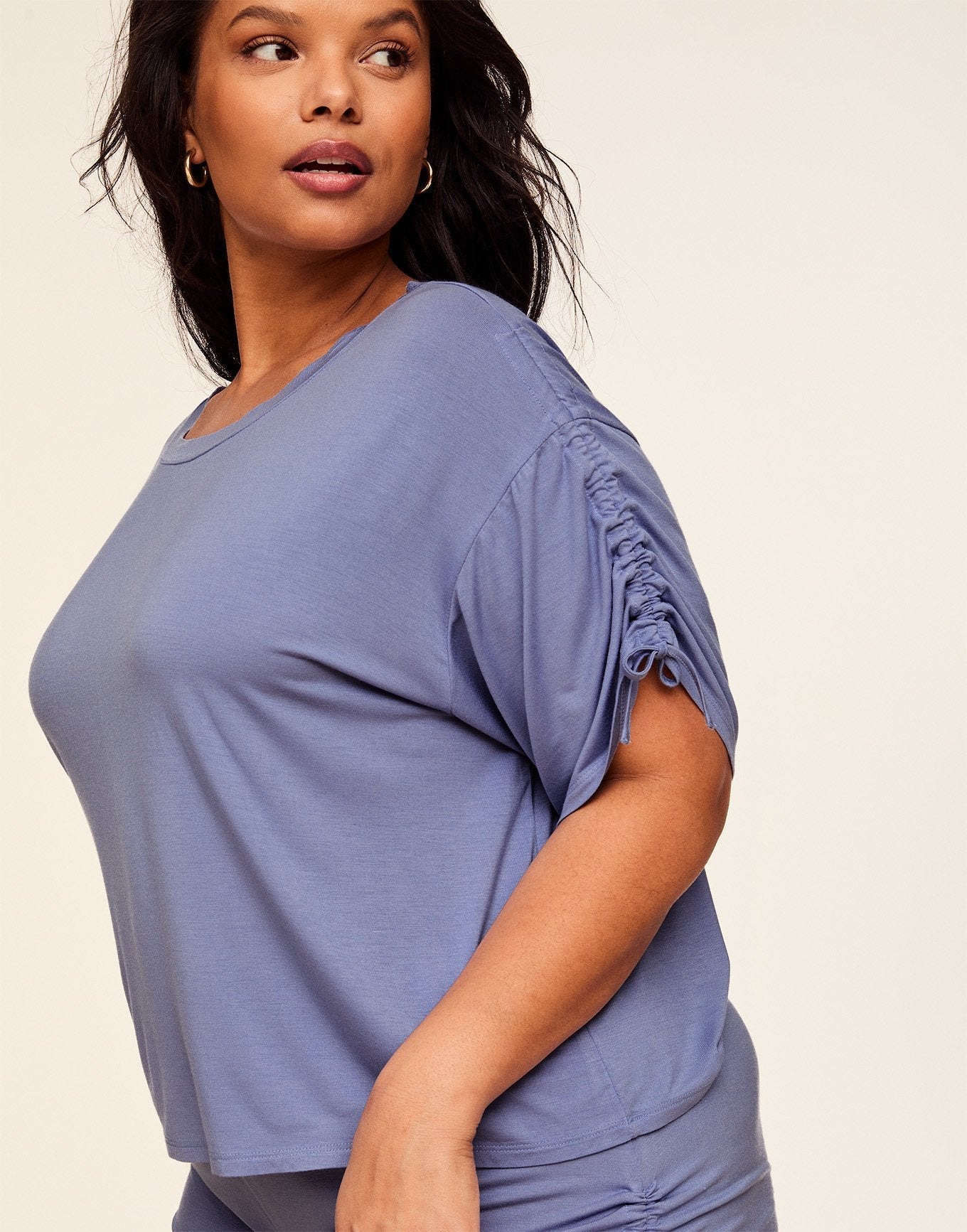 Adore Me Laura Knit Top & Short Set in color Purple Impression and shape pj