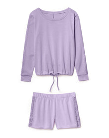 Adore Me Alexia Sweatshirt & Short Set in color Pastel Lilac and shape pj