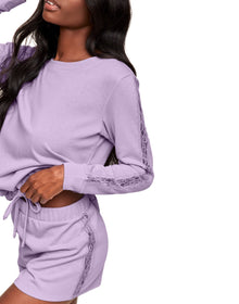 Adore Me Alexia Sweatshirt & Short Set in color Pastel Lilac and shape pj