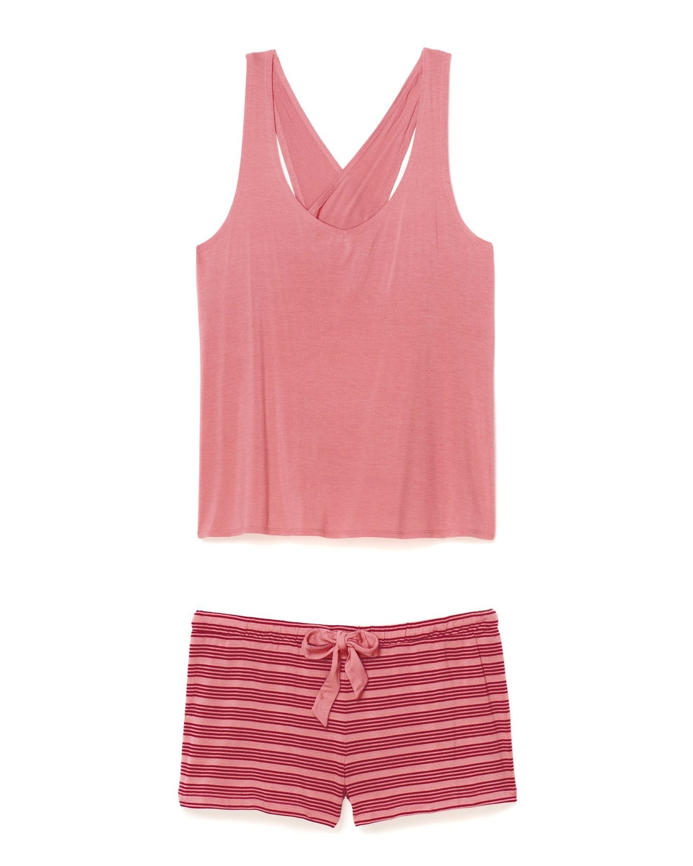 Adore Me Lois Tank & Shorts Set in color Rhubarb/ Brandied Apricot YD Stripe and shape pj