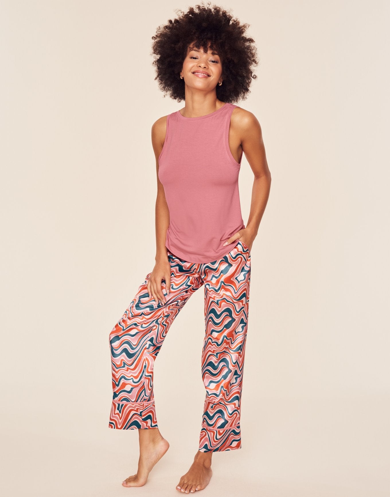 Adore Me Alania Tank & Pants Set in color Feelin Groovy C01 and shape pj