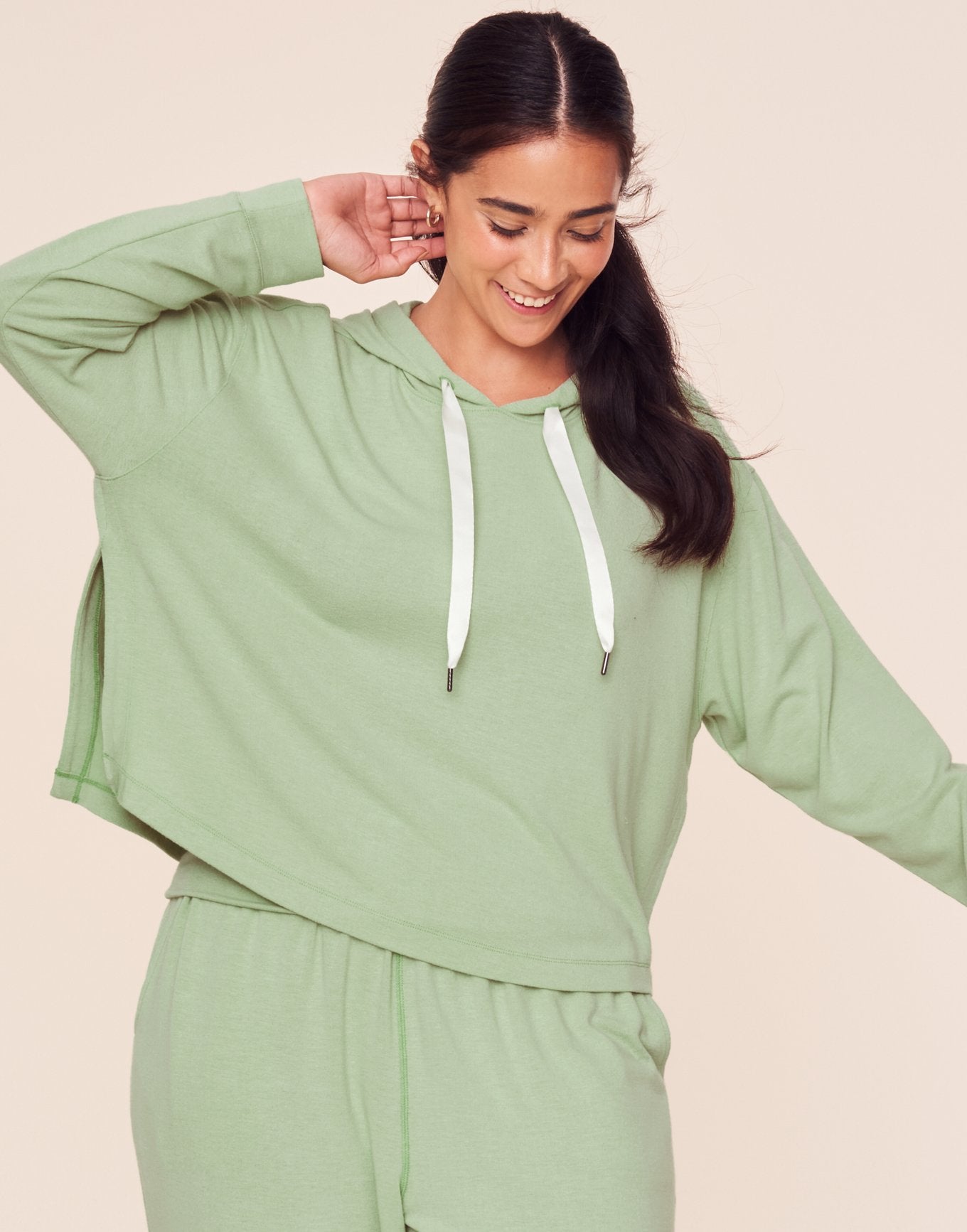 Adore Me Jilianne Cropped Hoodie in color Celadon Green and shape hoodie