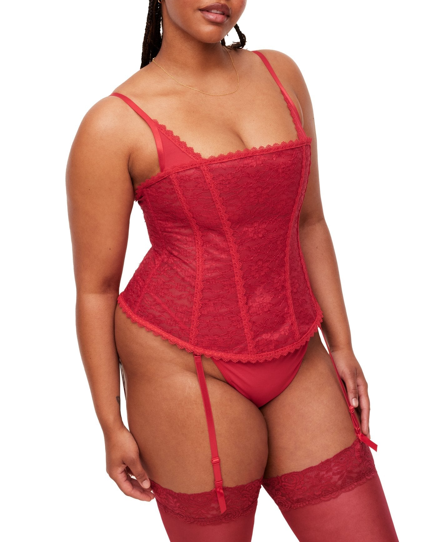 Adore Me Vira Corset & G-String Set in color True Red and shape corset