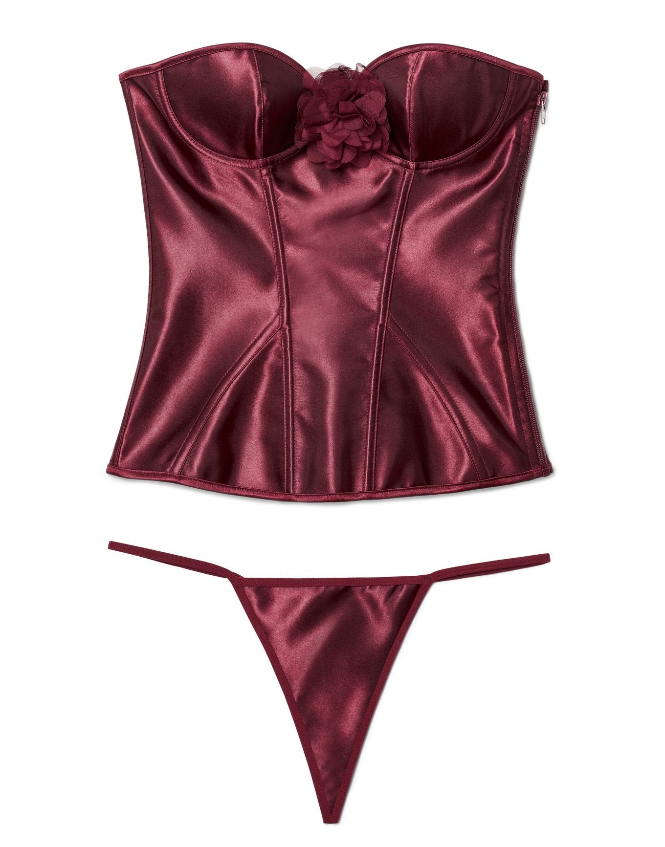 Adore Me Laurin Satin Boned Corset in color Windsor Wine and shape corset