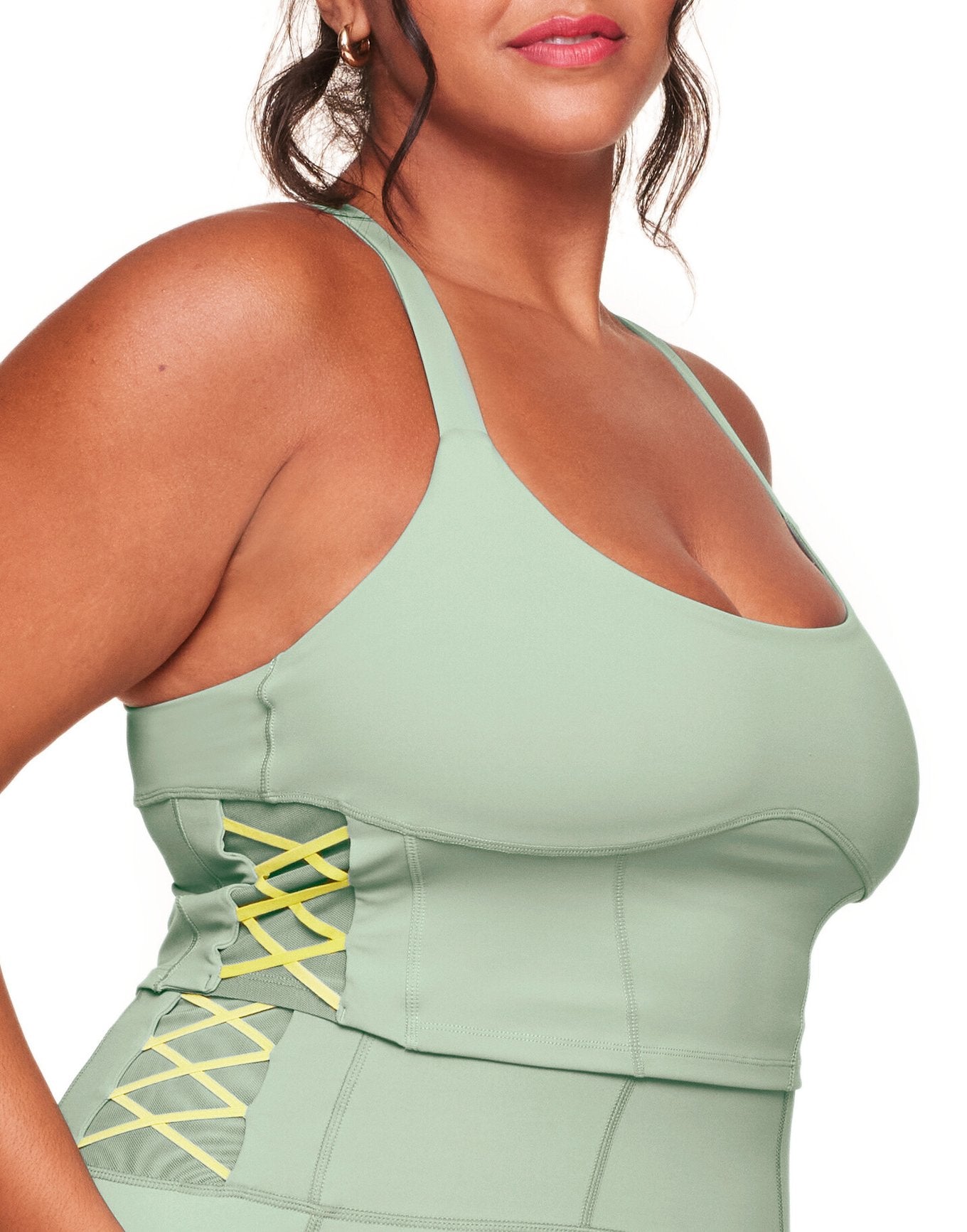Adore Me Mel Vitality Vitality Cropped Support Tank in color Iceberg Green and shape support tank
