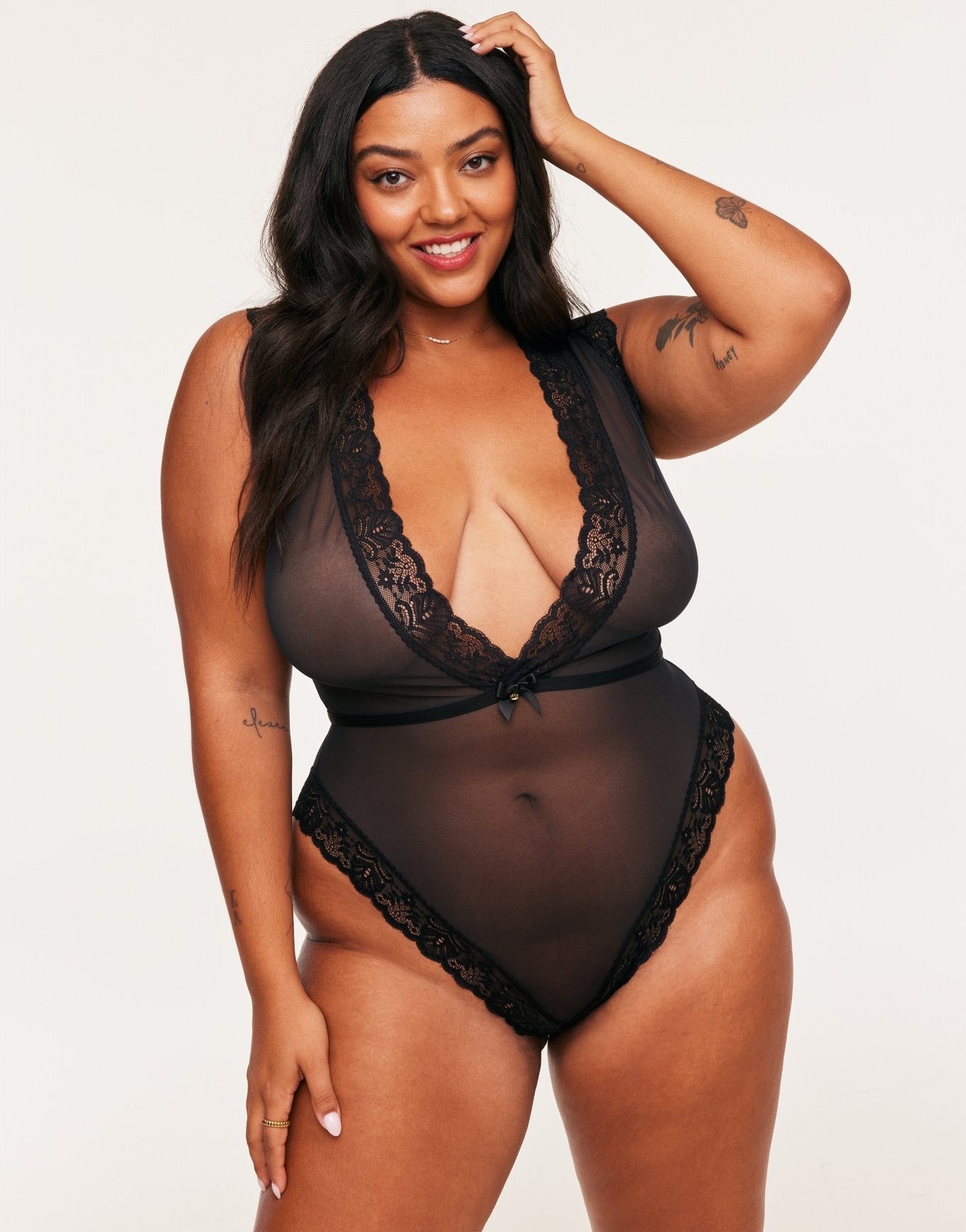 Adore Me Amanda Bodysuit in color Jet Black and shape bodysuit