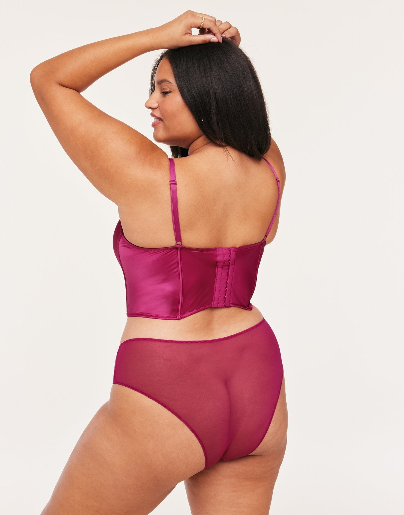 Adore Me Geneviève Cropped Corset & Panty Set in color Festival Fuchsia and shape corset
