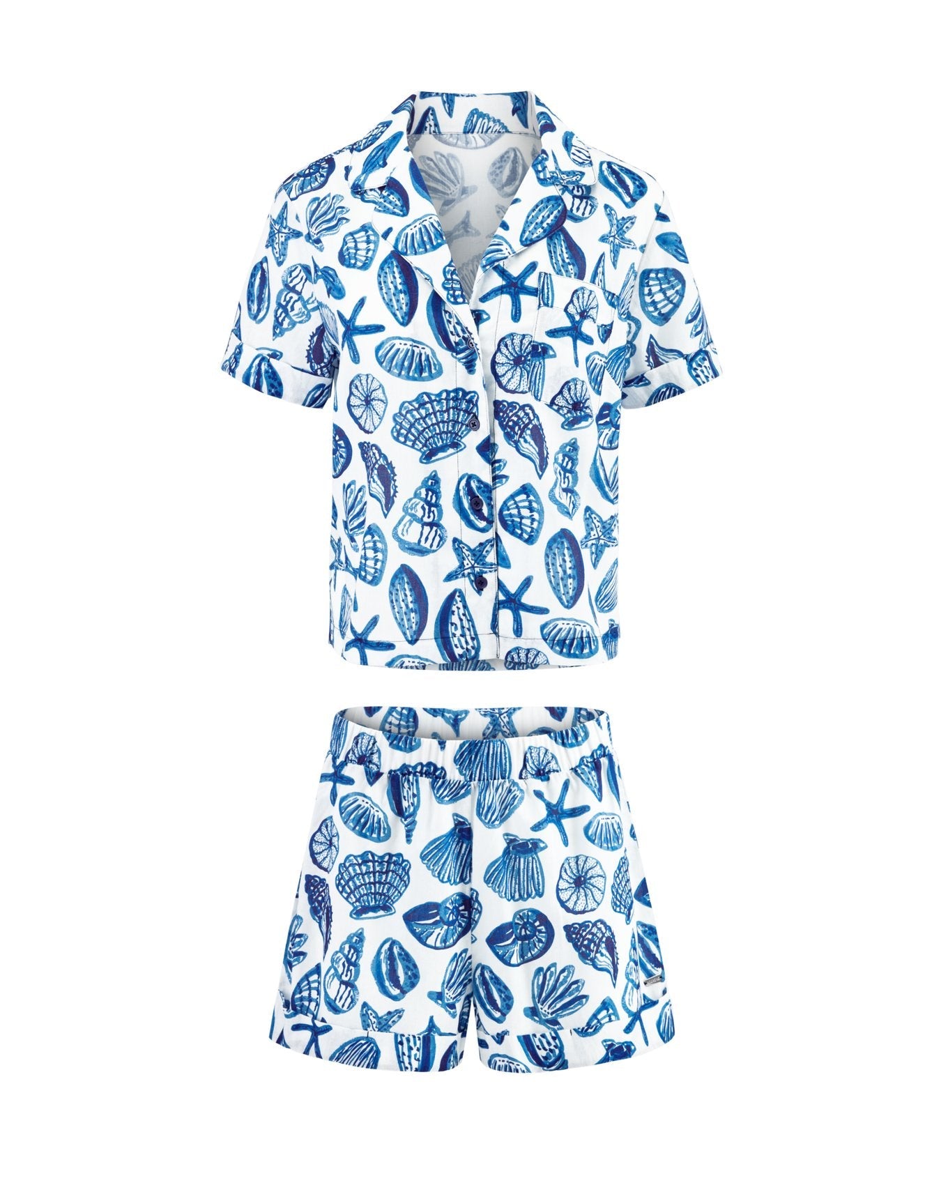 Adore Me Lucero Short Sleeve Top & Shorts PJ Set in color Life's a Beach C01 and shape pj