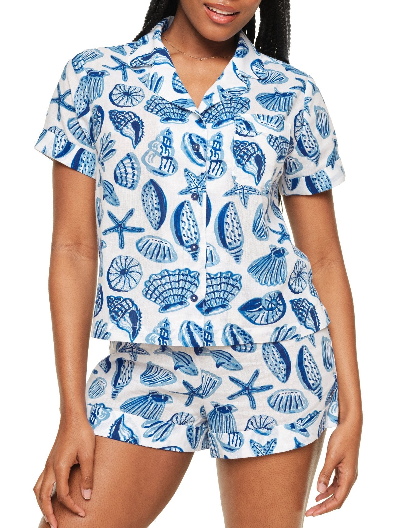 Adore Me Lucero Short Sleeve Top & Shorts PJ Set in color Life's a Beach C01 and shape pj