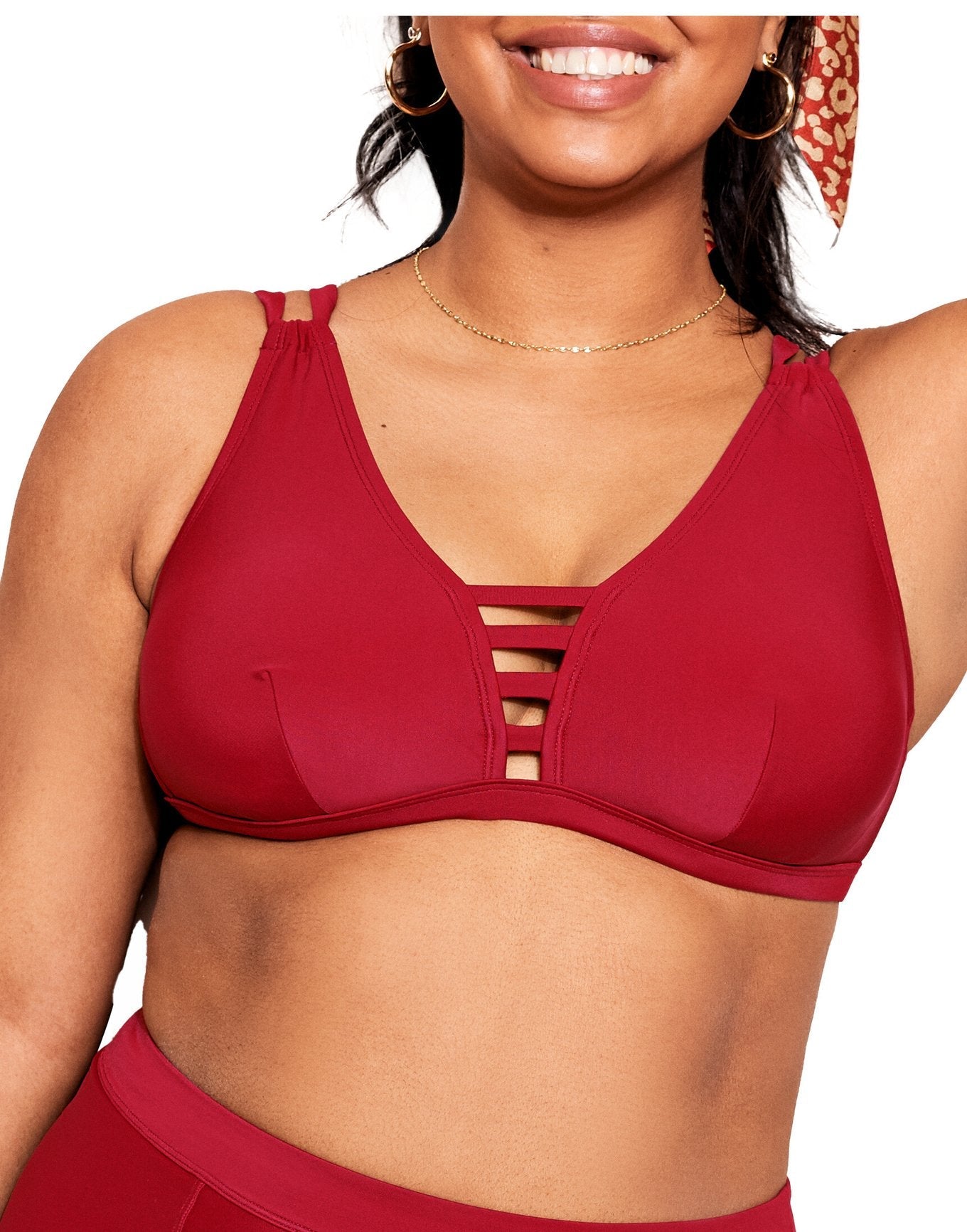 Adore Me Elina Contour Triangle Bikini in color Rio Red and shape two piece