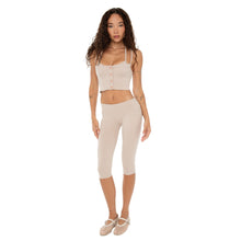 Model wearing Kylen Top in nude with button-up front and racerback. **nude