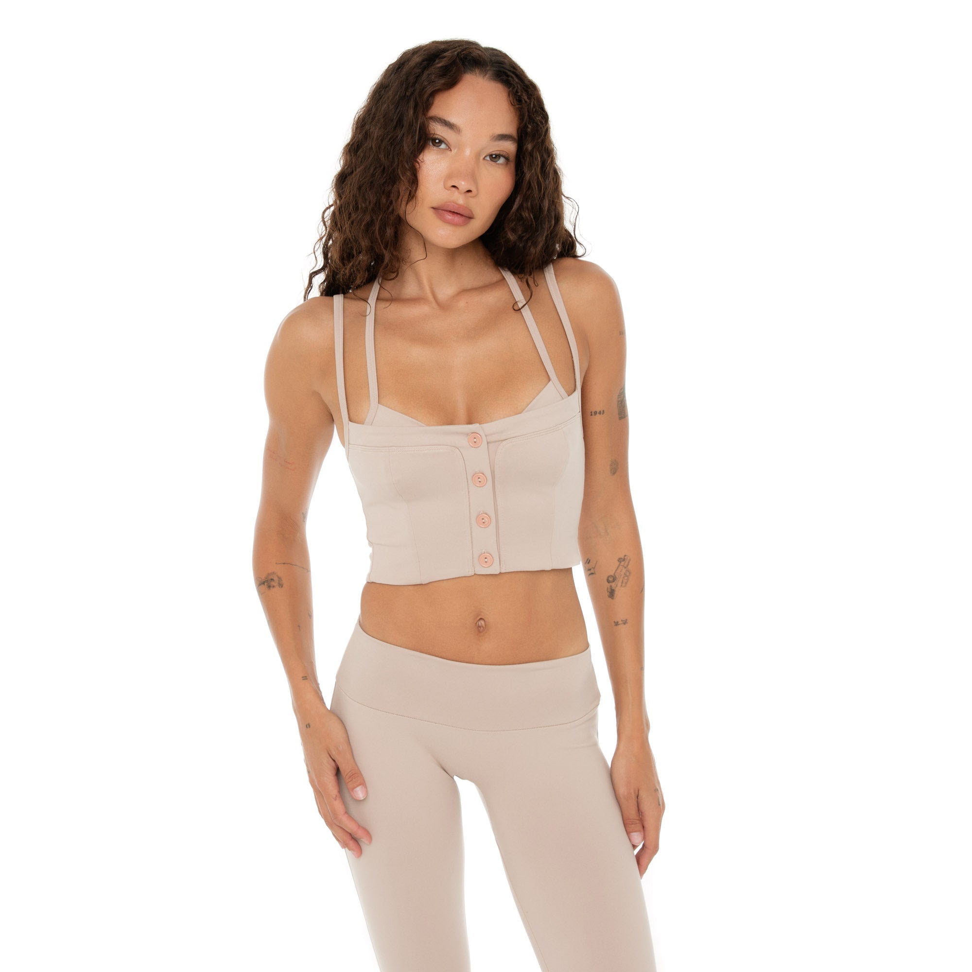 Kylen Top in nude highlighting ultra-soft active fabric and racerback cut. **nude