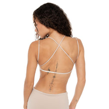 Back view of Iida Bra in nude featuring open cross-back strap detail. **nude