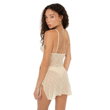 Are You Am I Nienke Dress Nude ‚Äì back view, delicate sheer floral lace with adjustable straps and body-hugging fit **nude