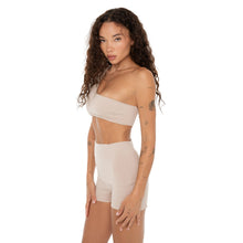 Side angle of Nove Short in nude showing seamless fit and soft stretch active fabric. **nude