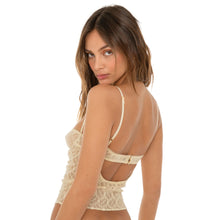 Side angle of model in nude Lele Tank showing lace texture and fitted silhouette. **nude